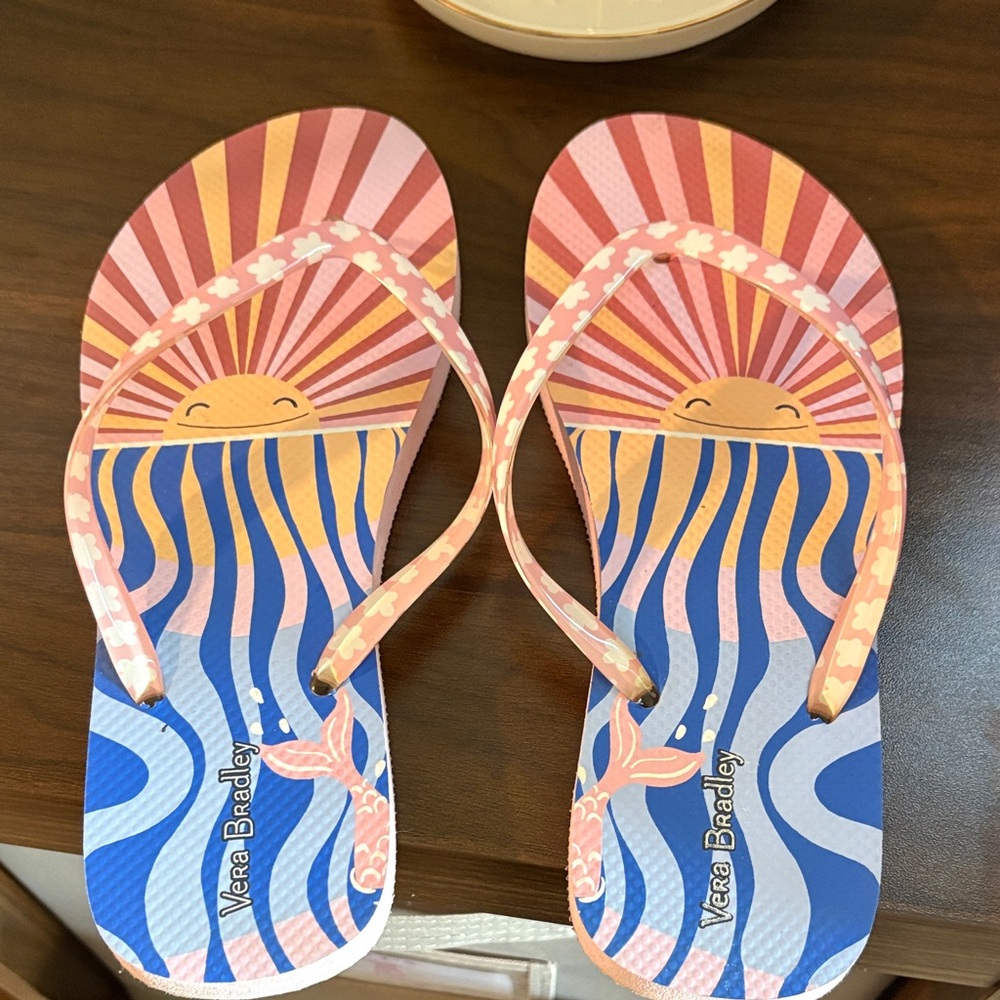 Vera Bradley Sunburst Pink and Blue Flip Flops (worn once)